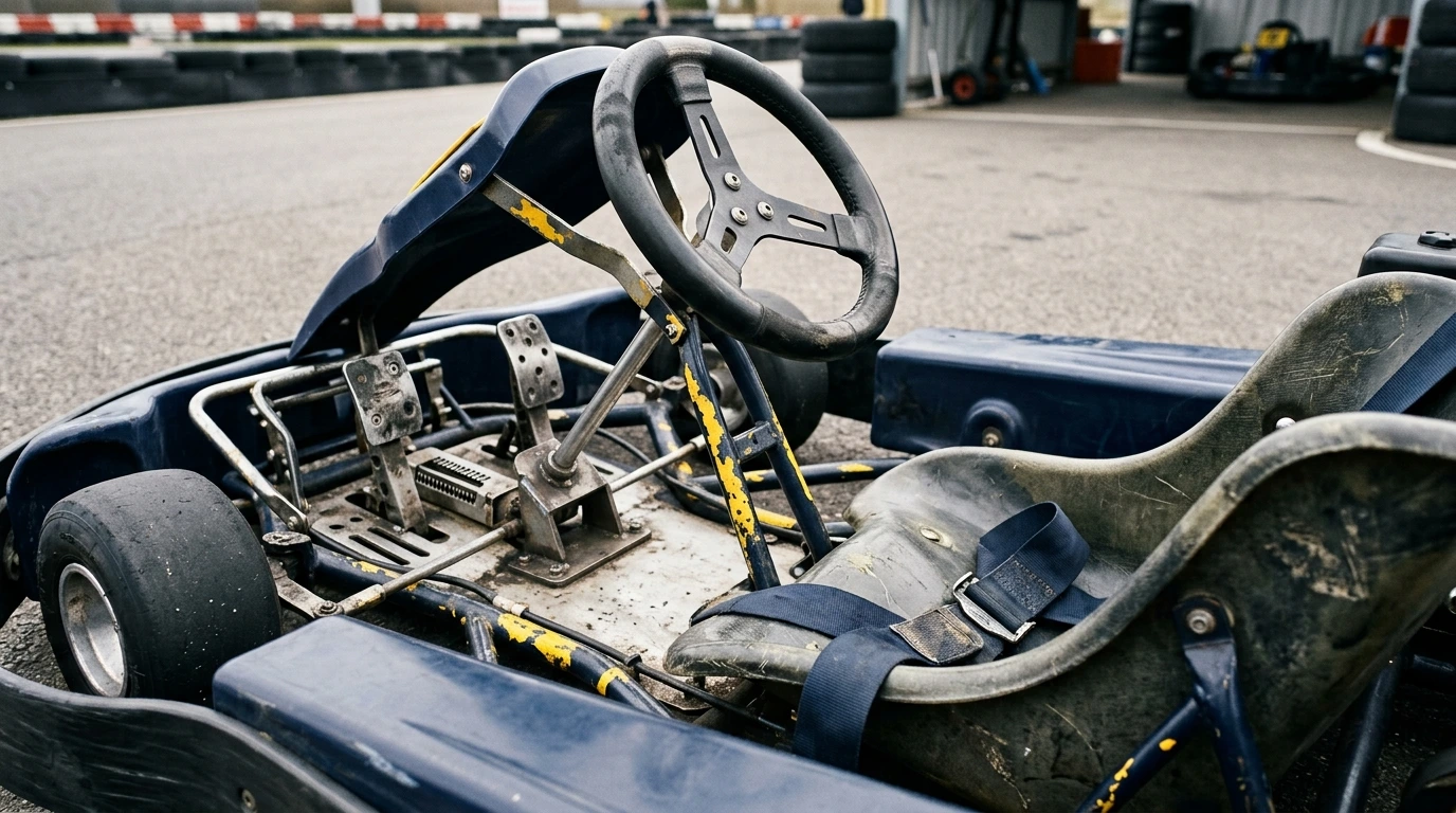 Siège et pédalier d’un kart de location, réglage de la position de conduite