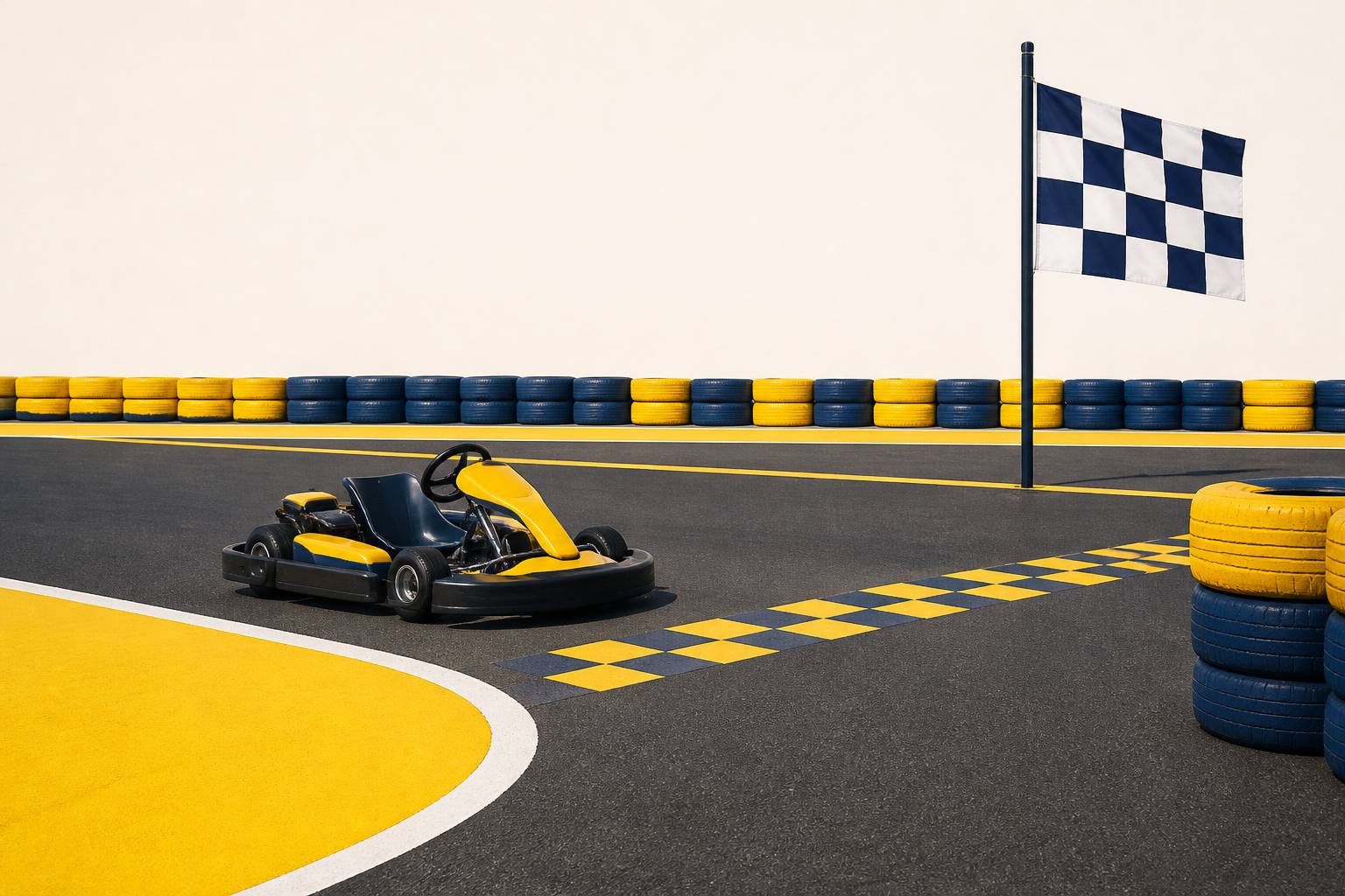 Kart junior sur une piste avec des barrières de sécurité basses