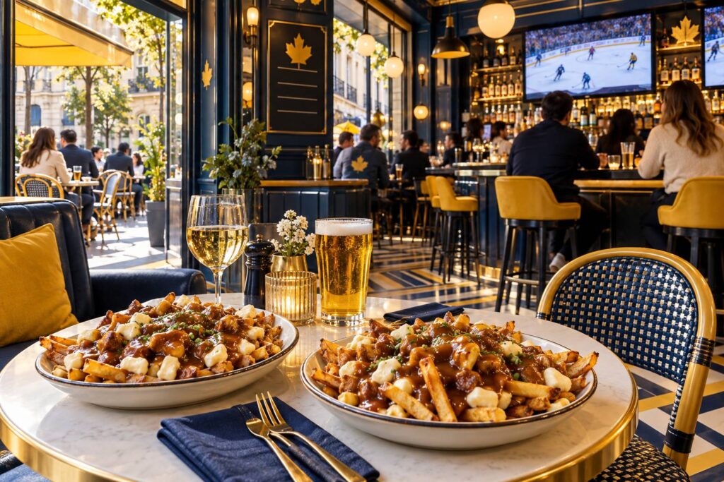 Illustration éditoriale du sujet : The Moose : Découvrez le pub canadien où les poutines maison règnent en maître